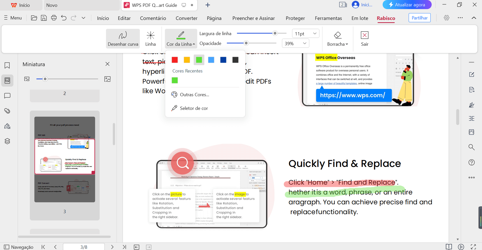 Cor da Linha do PDF do WPS