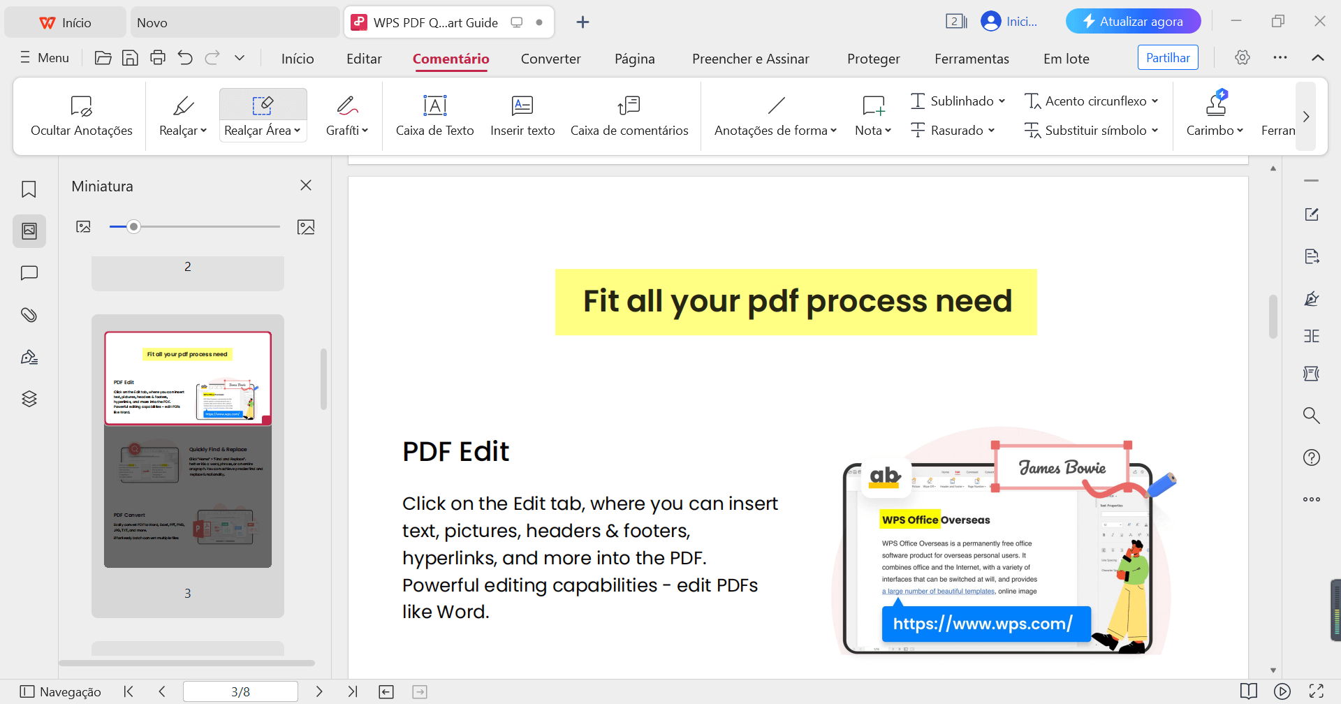 Mude a cor da área de destaque do PDF do WPS