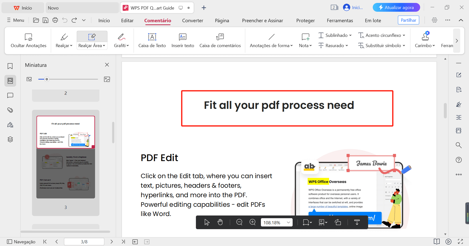 Selecione a Área de Destaque do PDF do WPS