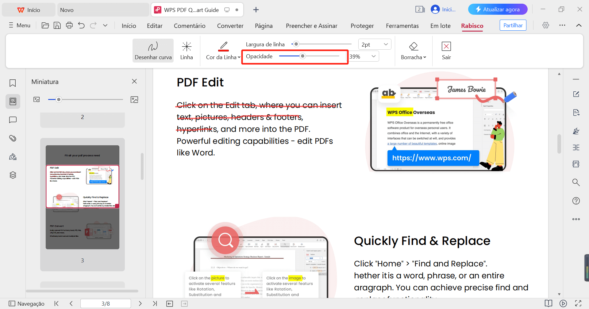 Alterar a Opacidade do desenho do PDF do WPS