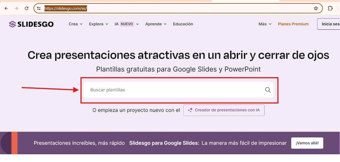 Barra de búsqueda de SLIDESGO