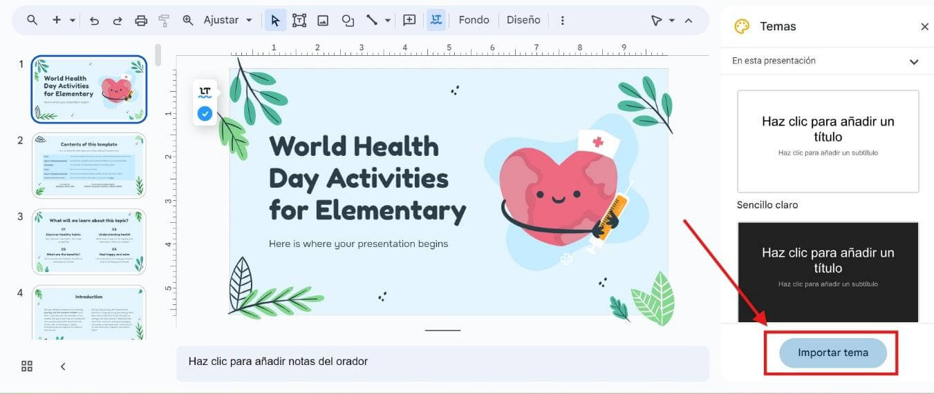 Importar un tema para una diapositiva de Google Slides