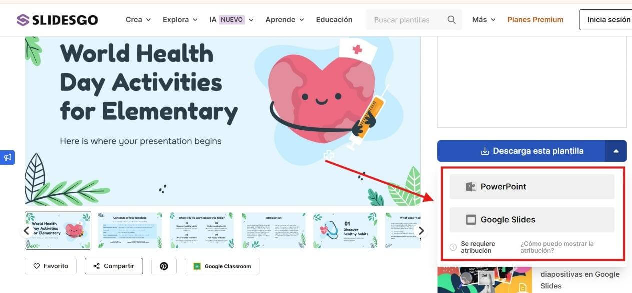 Descargar plantilla de SLIDESGO desde la página de plantillas