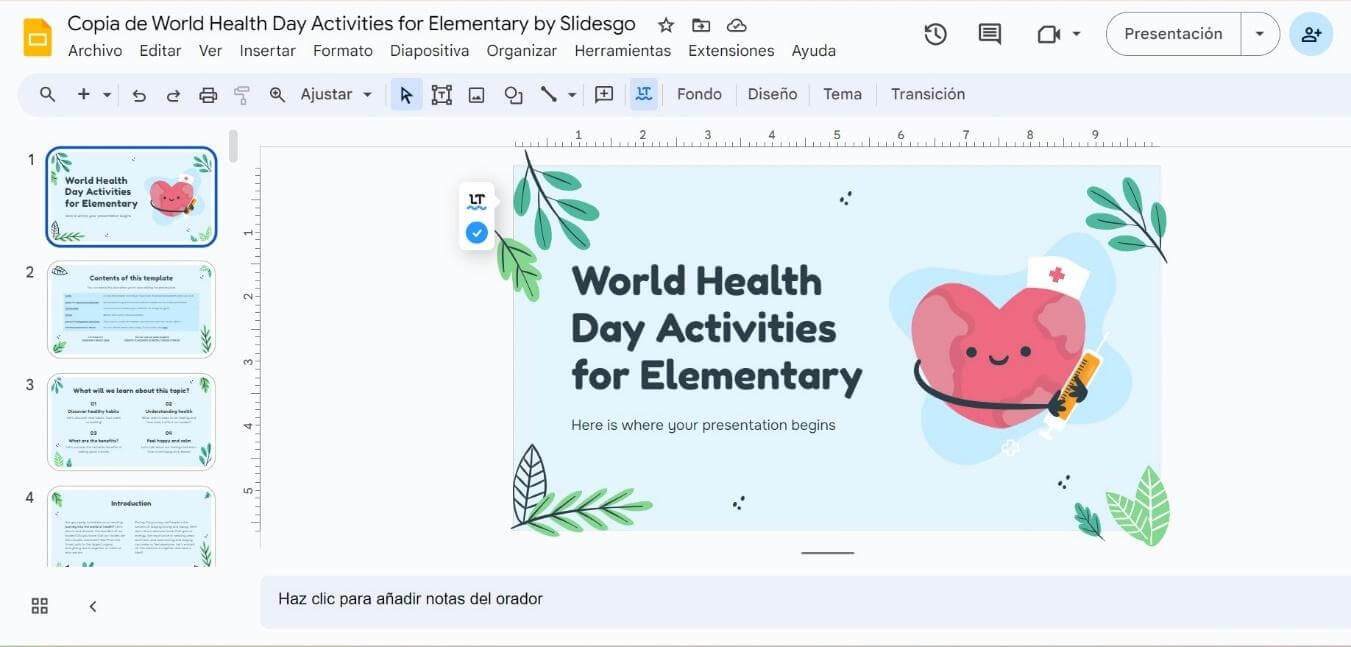 Plantilla copiada a Google Slides