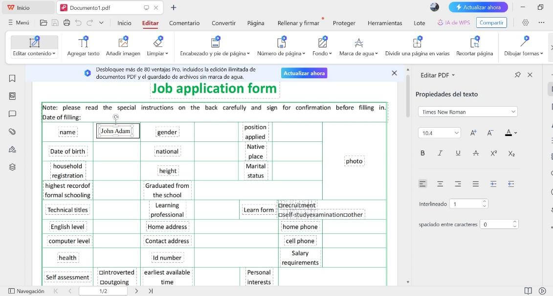 Editar archivos PDF con WPS Office