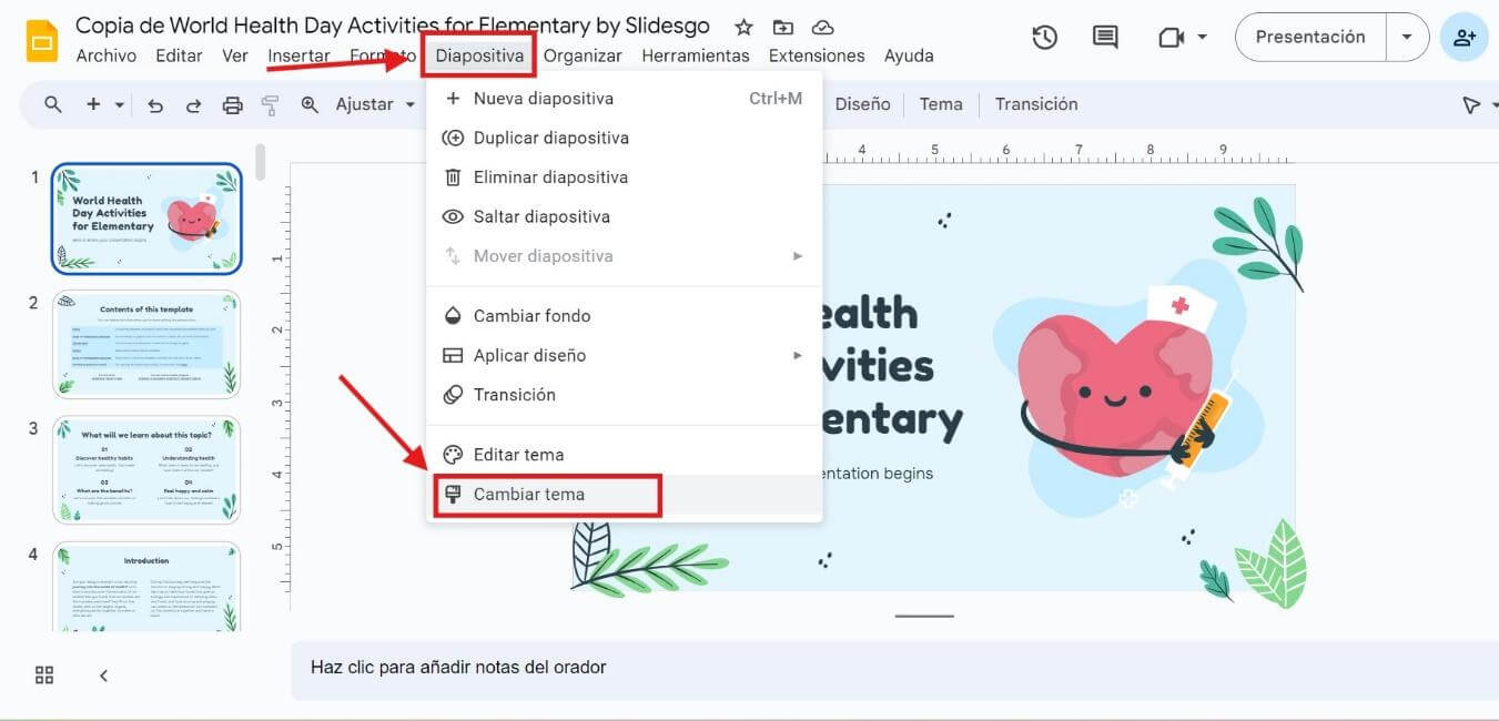 Cambiar tema en Google Slides