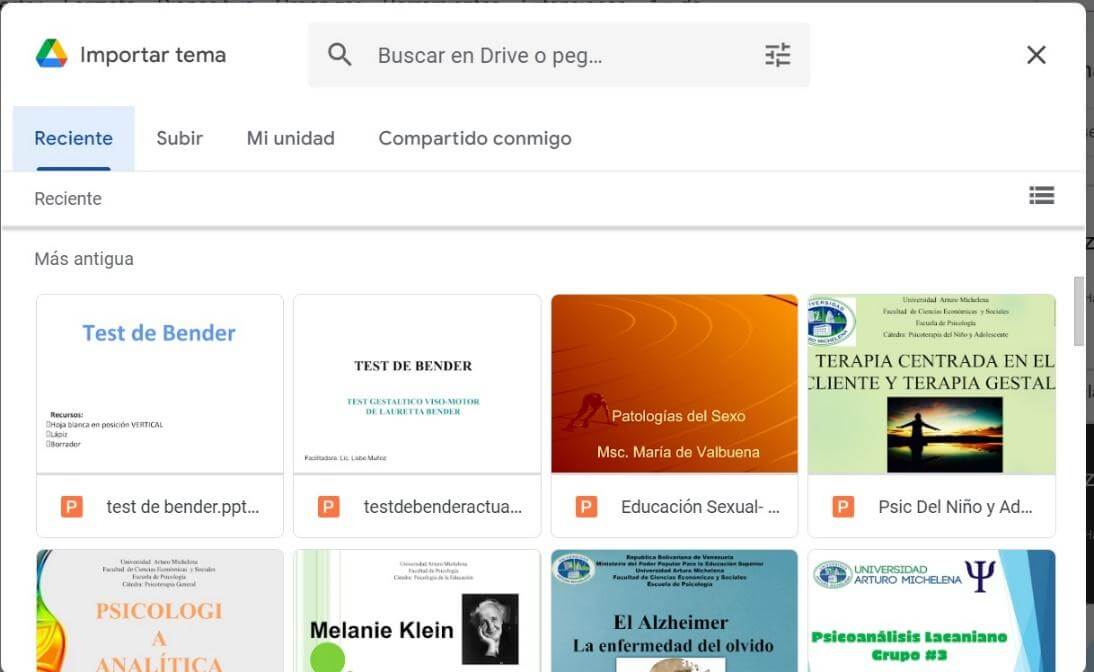 Seleccionar una presentación de Google Slides