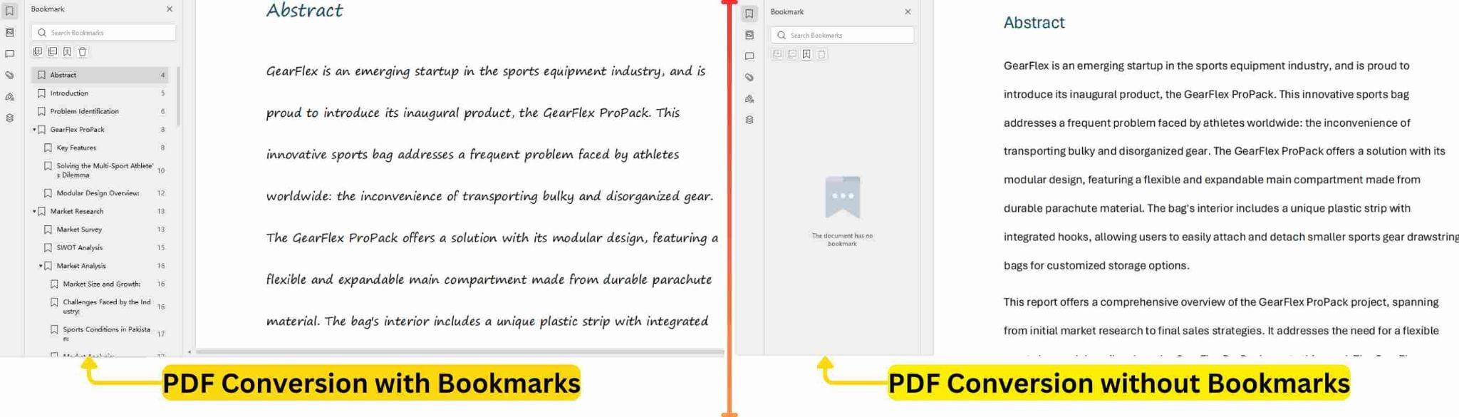 PDF Conversion with and without bookmarks