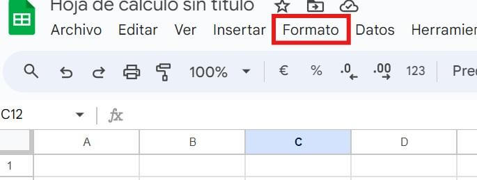 Opción de “Formato” del menú superior