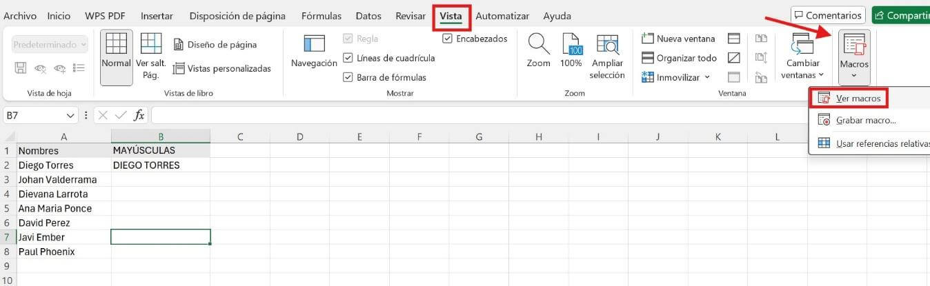 Escribir mayúsculas en Excel usando macros