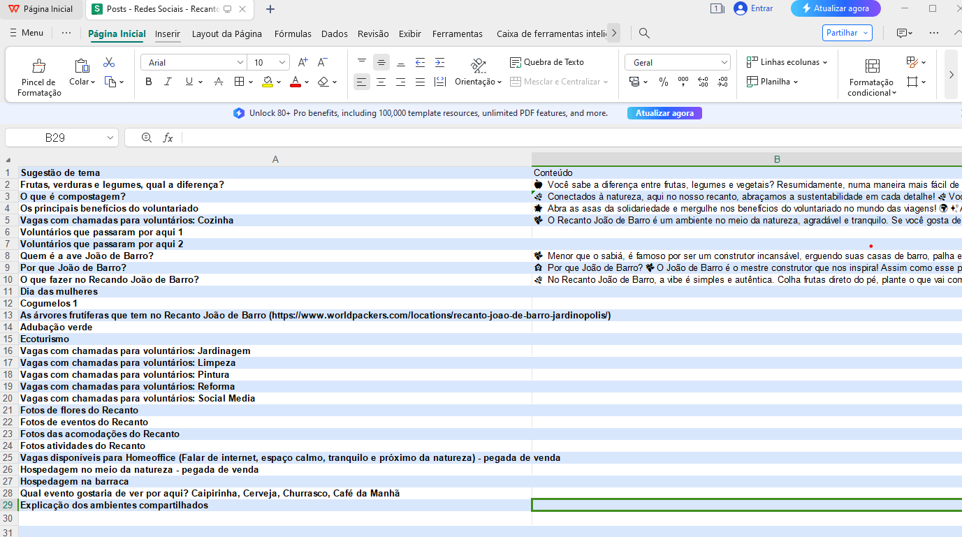 Editando Planejamento de Redes Sociais no Excel com o WPS Office