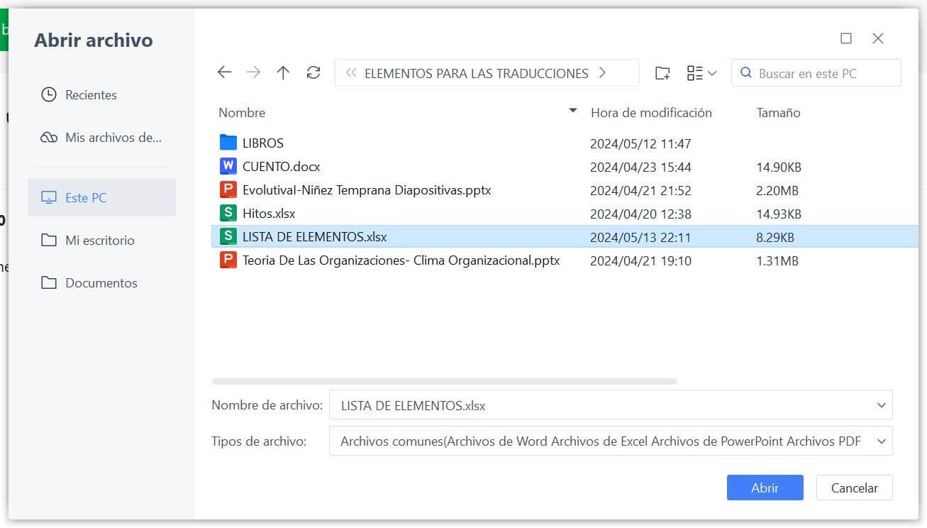 Abrir un archivo con WPS Office