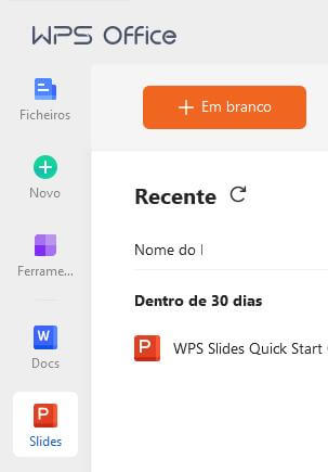 Abrindo o WPS Slides