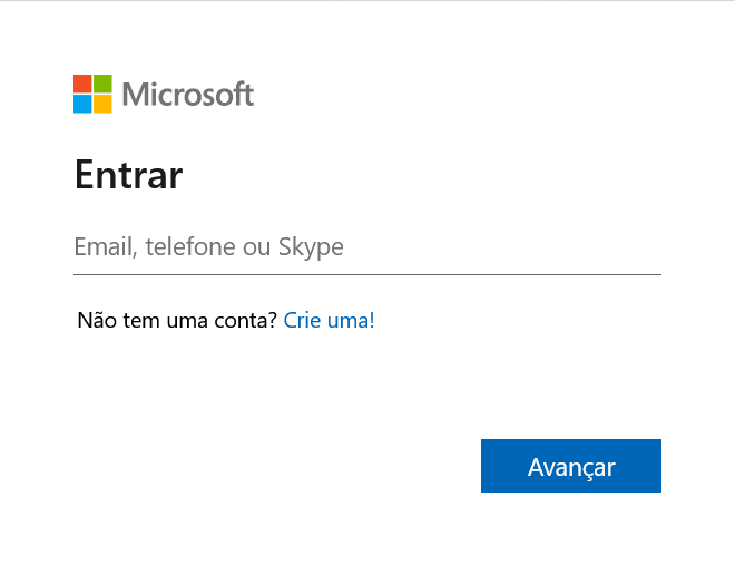 página de login da Microsoft