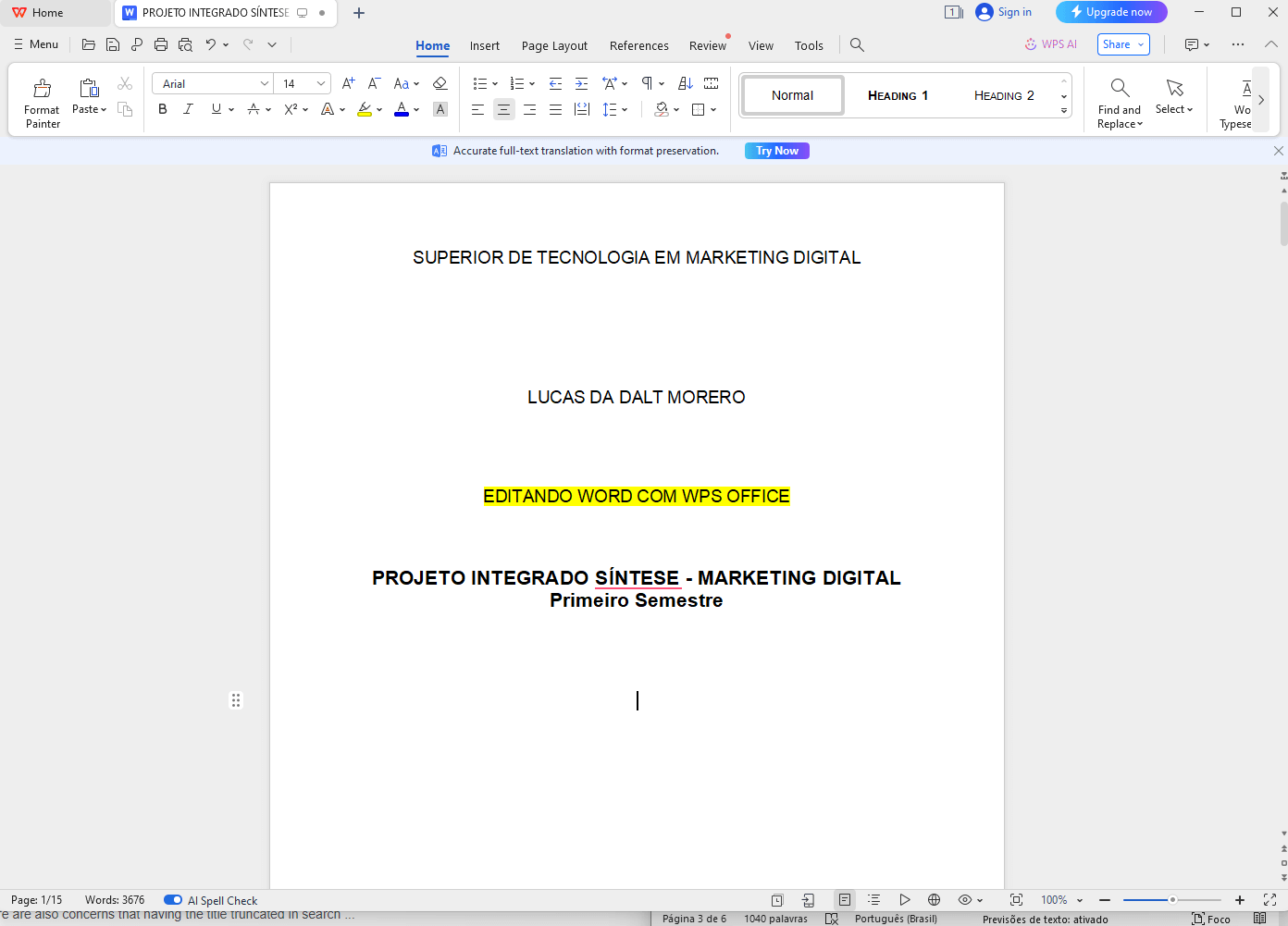 Editando Projeto de Marketing Digital no Word com o WPS Office