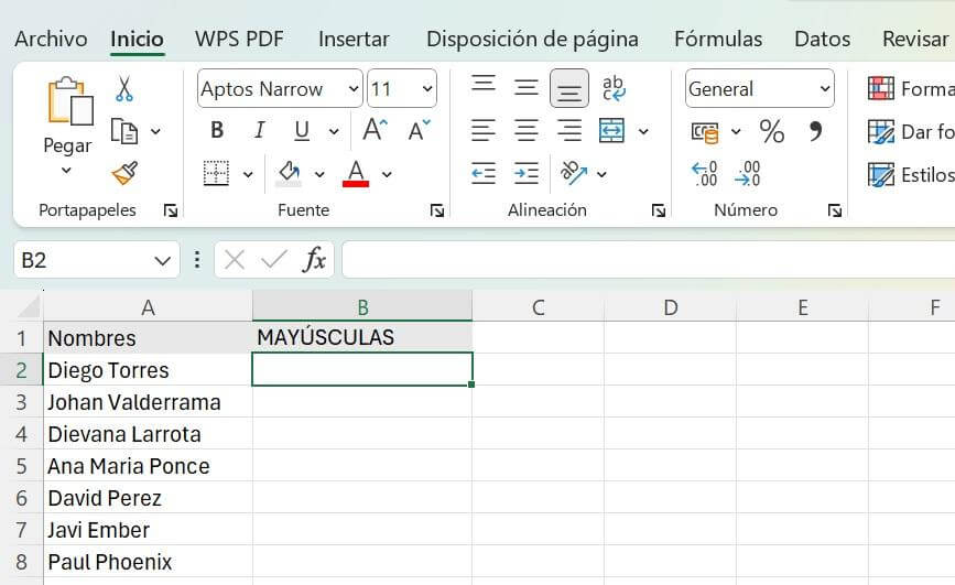 Atajo para escribir mayúsculas en Excel con fórmula