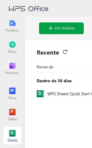 Abrindo o WPS Sheets
