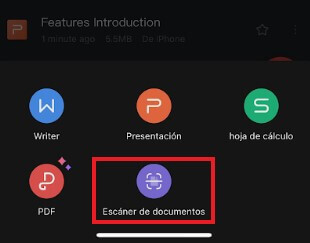 Opción de escaneo de App de WPS Office
