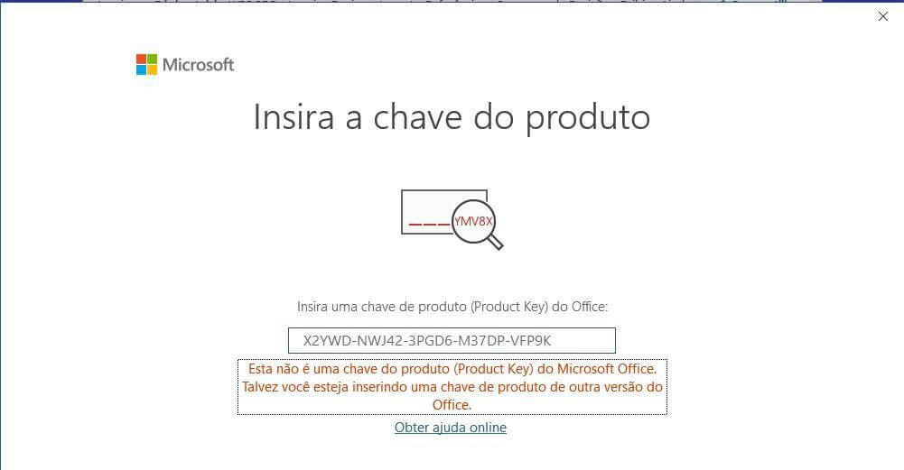 Inserir chave de produto do pacote Office