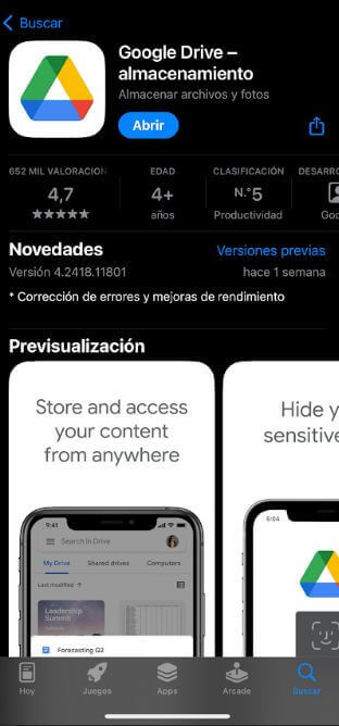 Aplicación de Google Drive