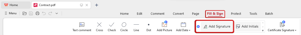 Strumento Aggiungi Firma di WPS PDF