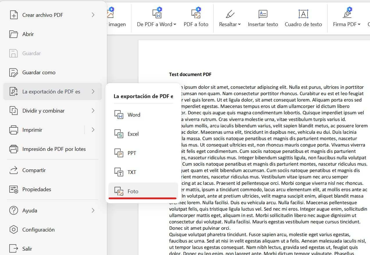 Seleccionar formato en el convertidor de WPS