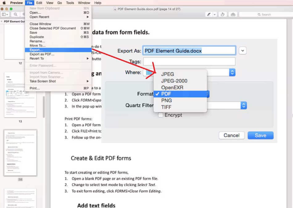 Exportar archivo con Vista Previa