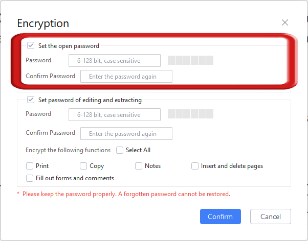 Imposta la password per limitare l'accesso al PDF