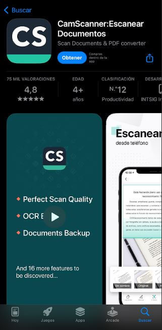 Aplicación de CamScanner