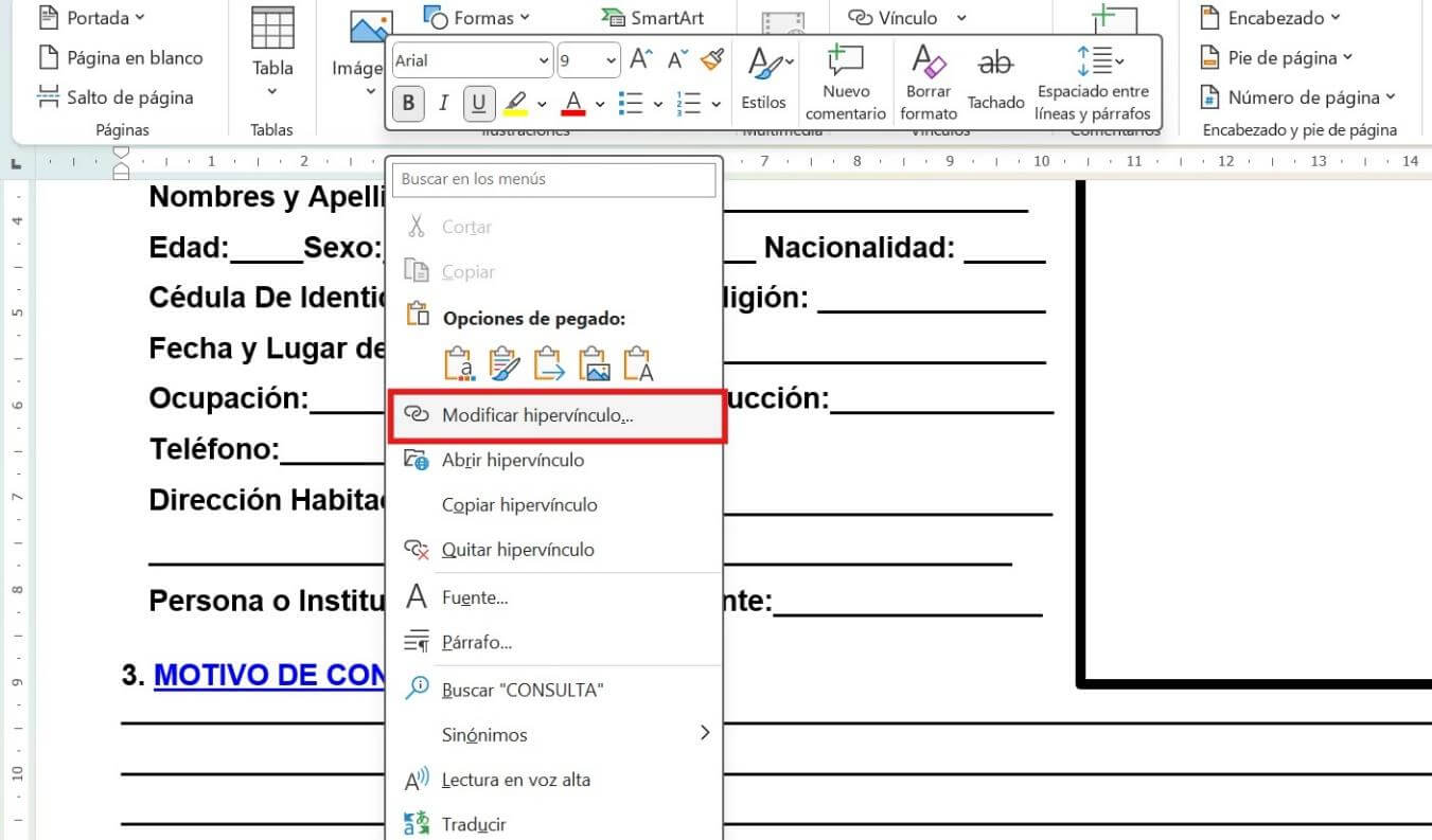 Editar hipervínculo en Microsoft Word