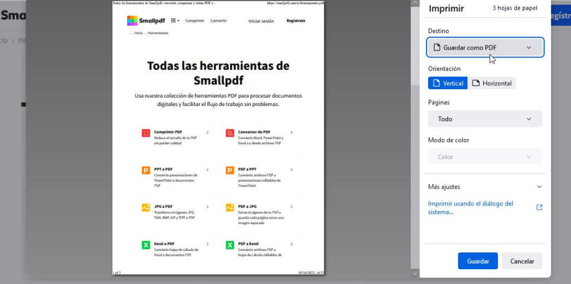 Convertir página web en PDF Firefox