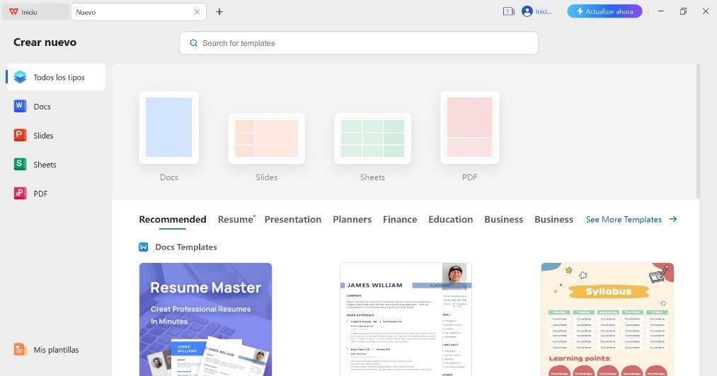 Interfaz de WPS Office
