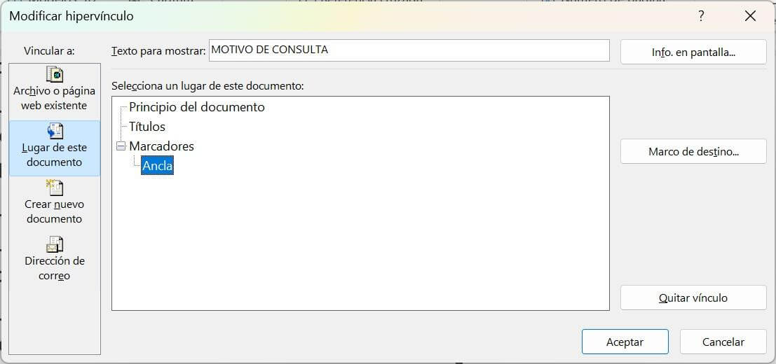 Editar etiqueta de anclaje en Microsoft Word