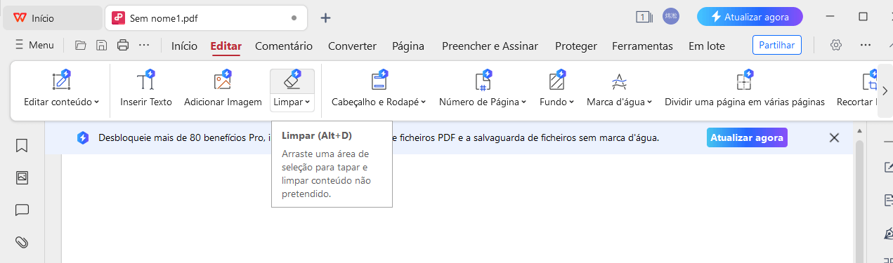 Ferramenta de Apagar do editor de PDF do WPS