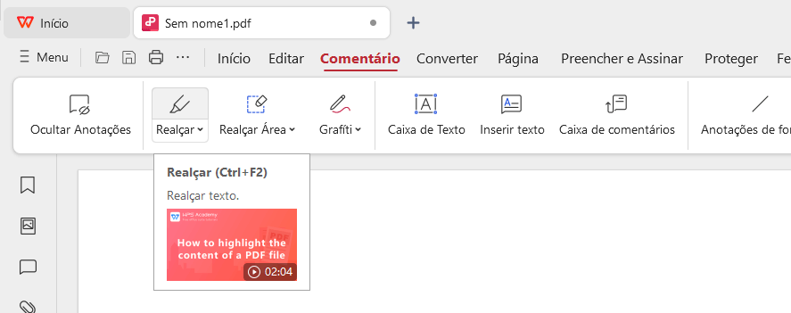 Ferramenta de Destaque do editor de PDF do WPS