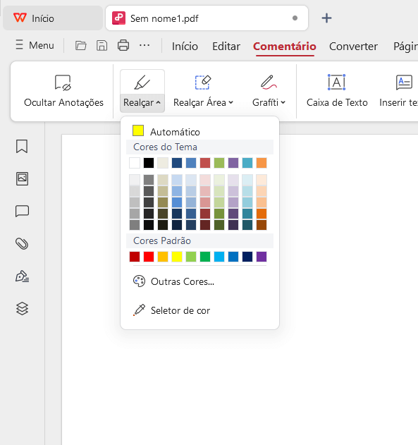 Alterar Cor de Destaque no editor de PDF do WPS