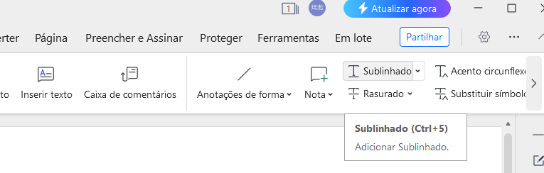 Sublinhar e Riscar no editor de PDF do WPS