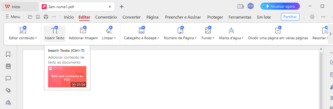 Ferramenta Adicionar Texto do WPS