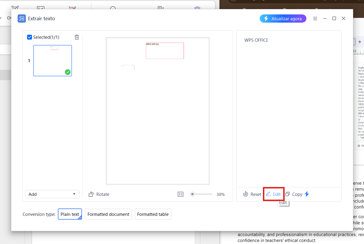 Editar texto no PDF no Diálogo de Extração de Texto