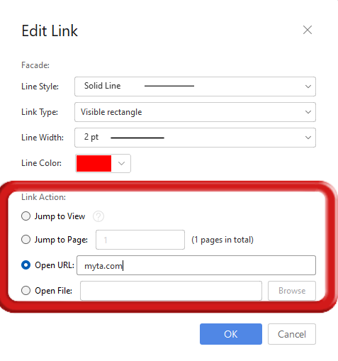 Escolha entre várias Ações de Link