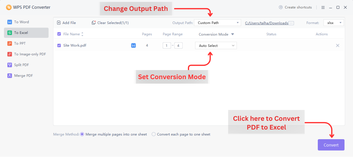 Converter PDF para Excel usando o PDF do WPS Converter