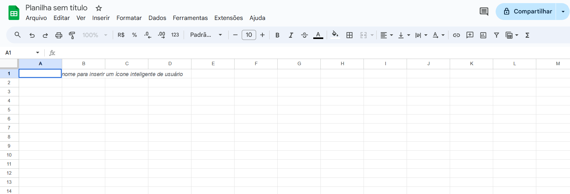 interface do Google Planilhas