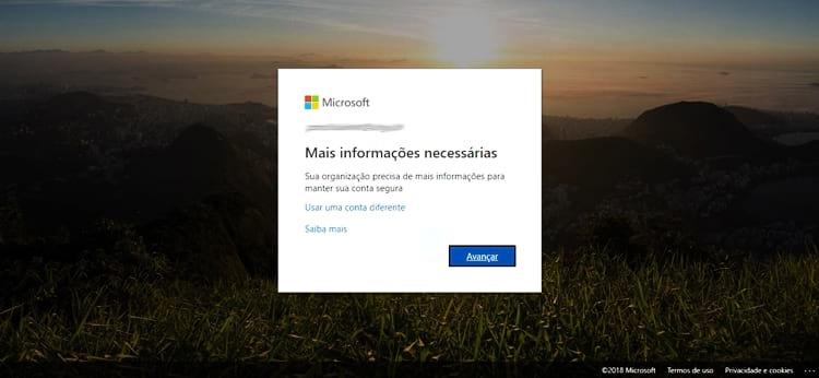 logando na conta Microsoft