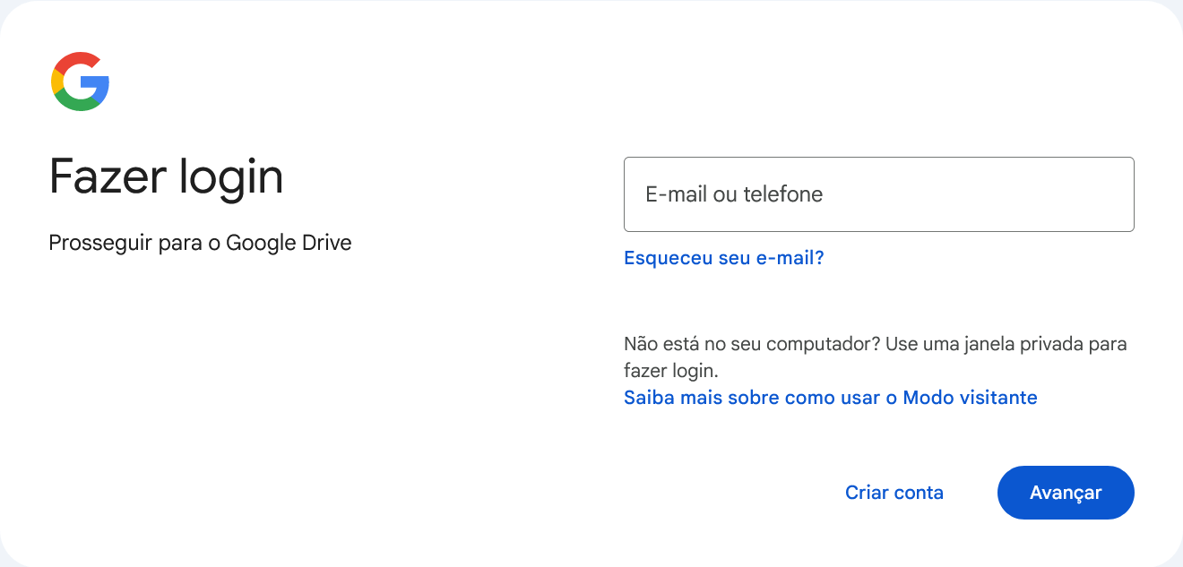 tela de login do Google