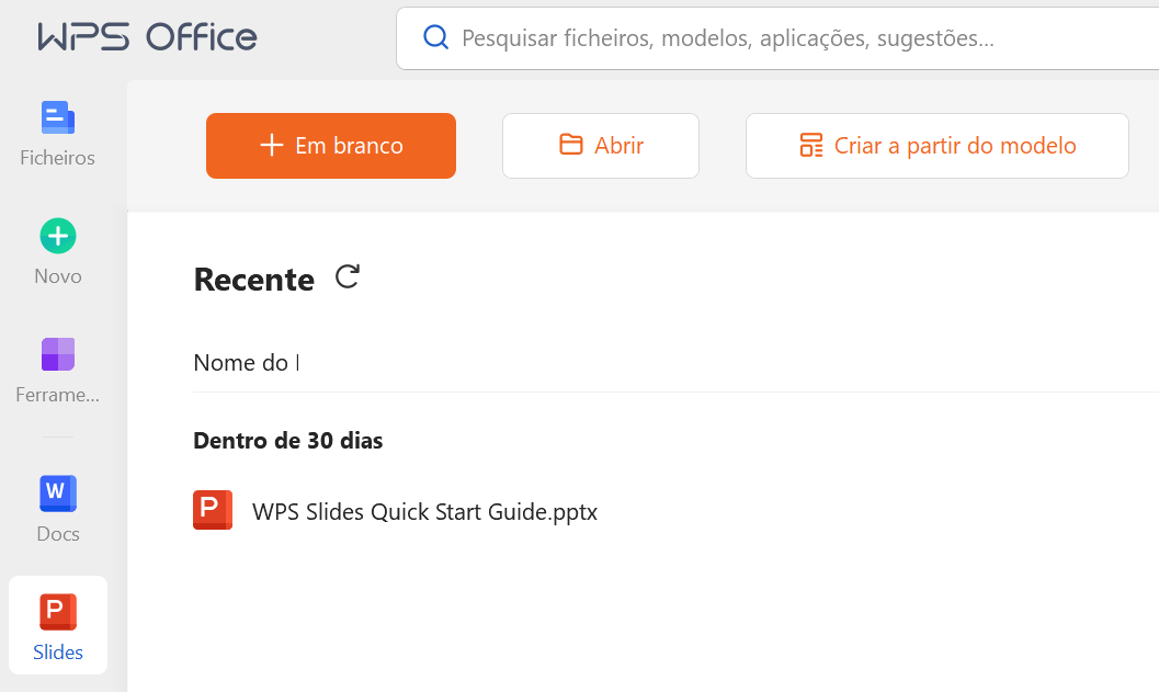 como abrir o Apresentações do WPS