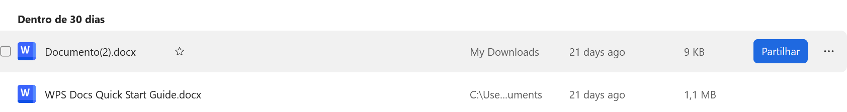 botão de compartilhamento de documentos no WPS Office