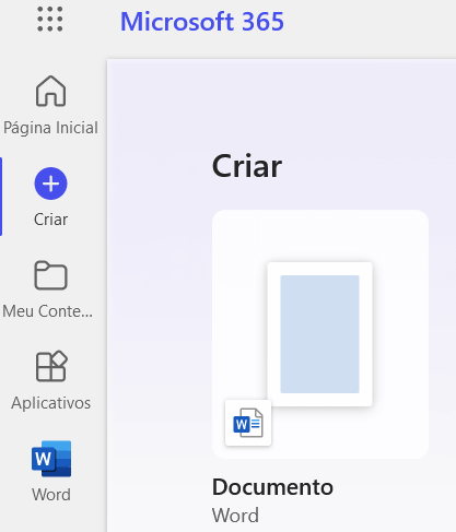 tela de criação de documentos no Word online