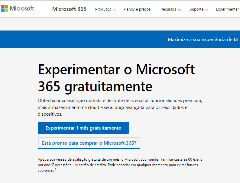 avaliação teste do Microsoft 365