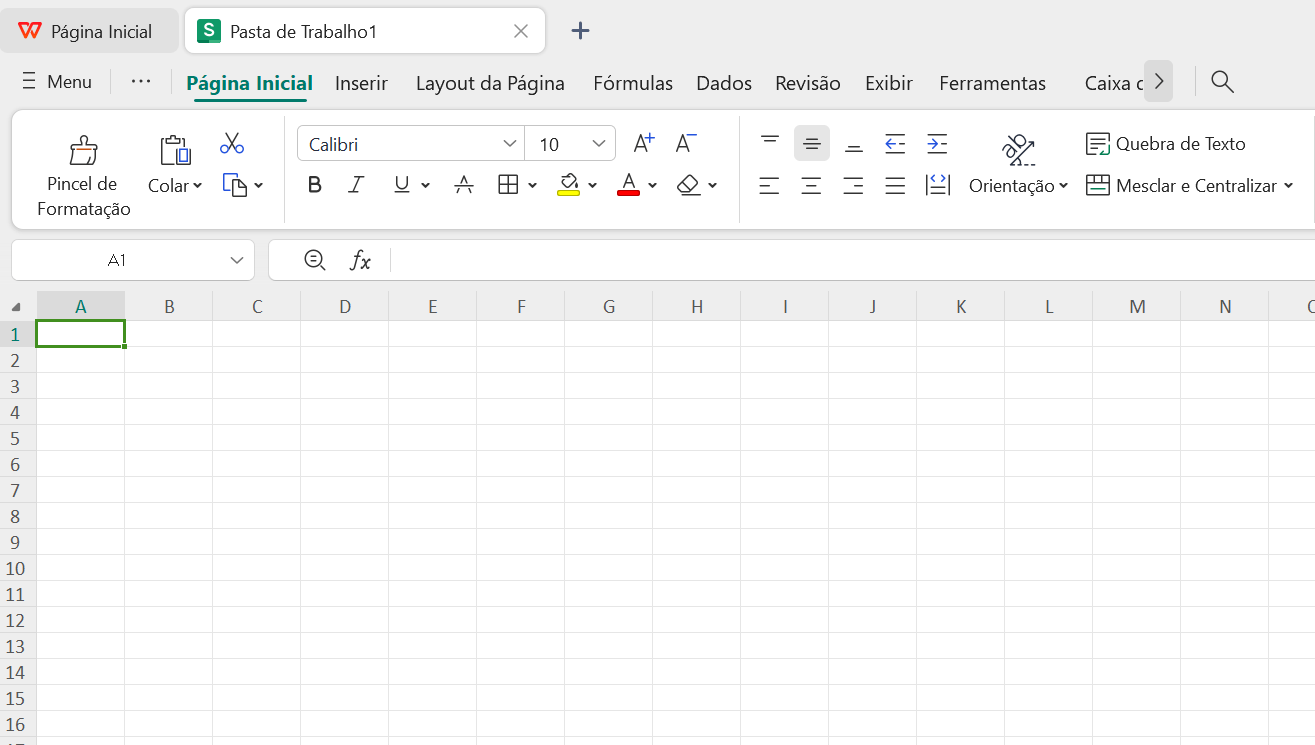 interface do Planilhas do WPS