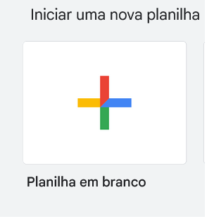 botão de criação de planilha no Google